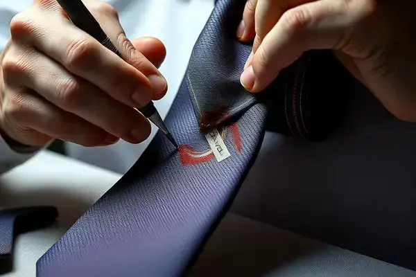 ネクタイしみ抜き作業風景